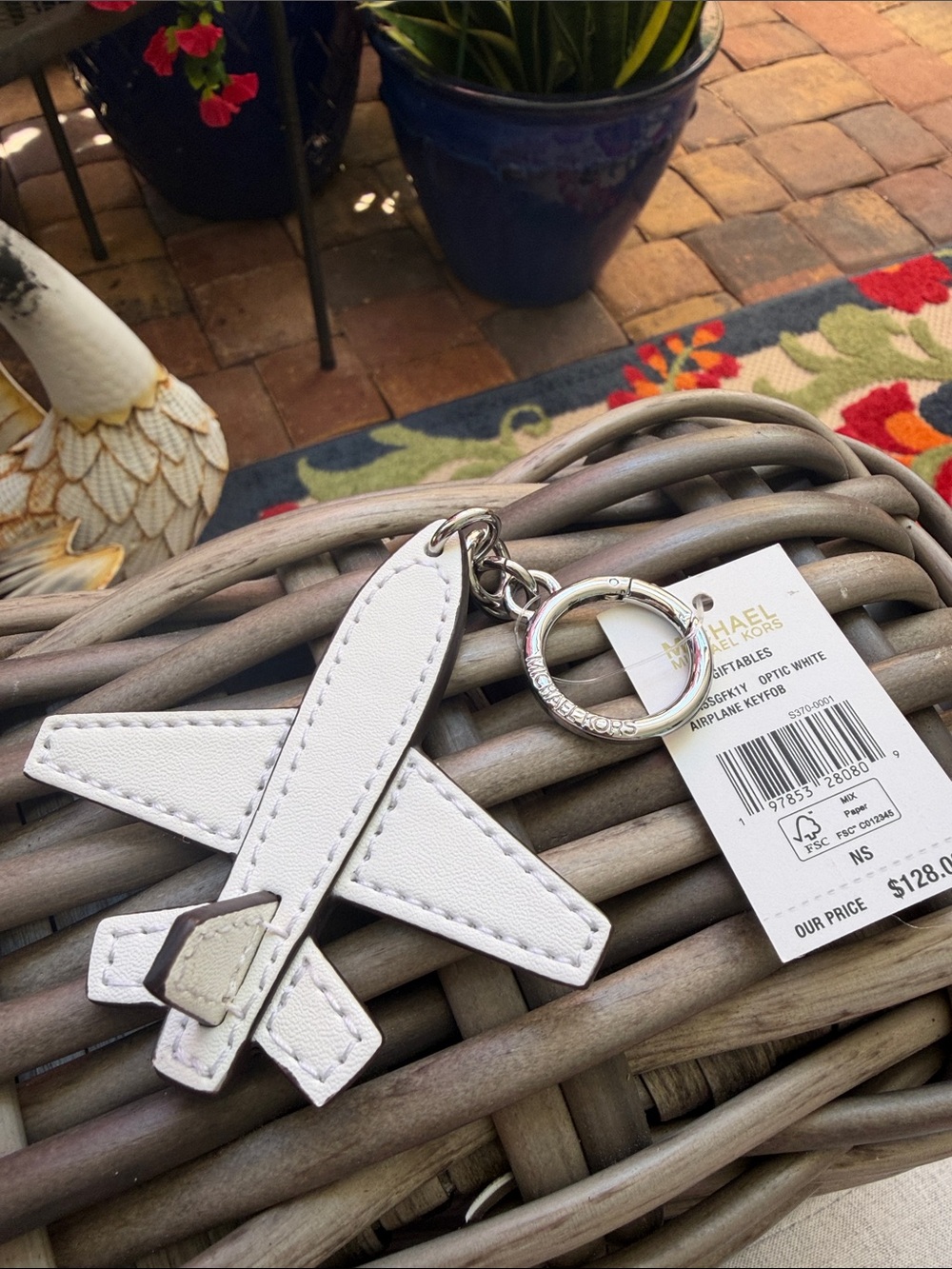Michael Kors White Airplane Leather Keychain Charm